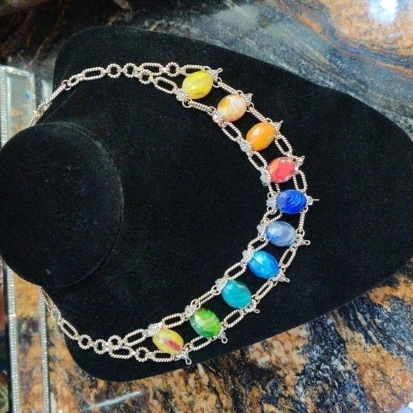 𝅺EXTRAORDINARY! One-of-a-kind rainbow choker! 16 inches with 1 inch extender. - Picture 2 of 6